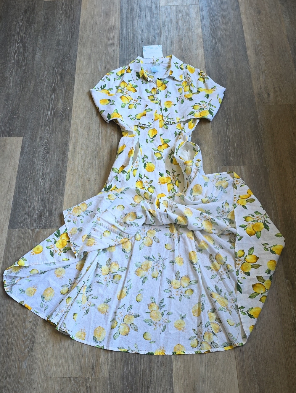 Cynthia Rowley White Midi Shirt Dress with Yellow Lemon Print - Picture 11 of 16